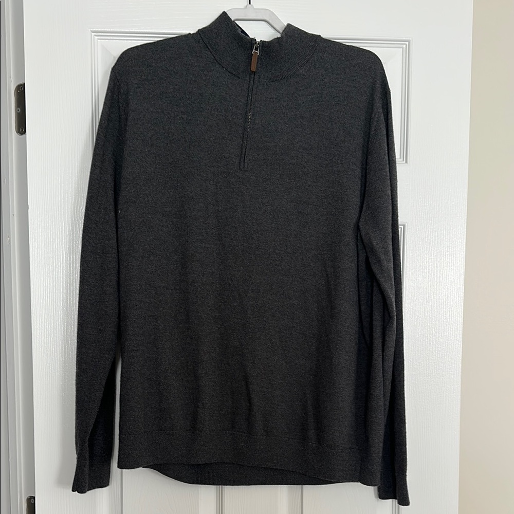 Men’s 100% Italian Merino Quarter Zip Dark Gray Sweater, Size XXL